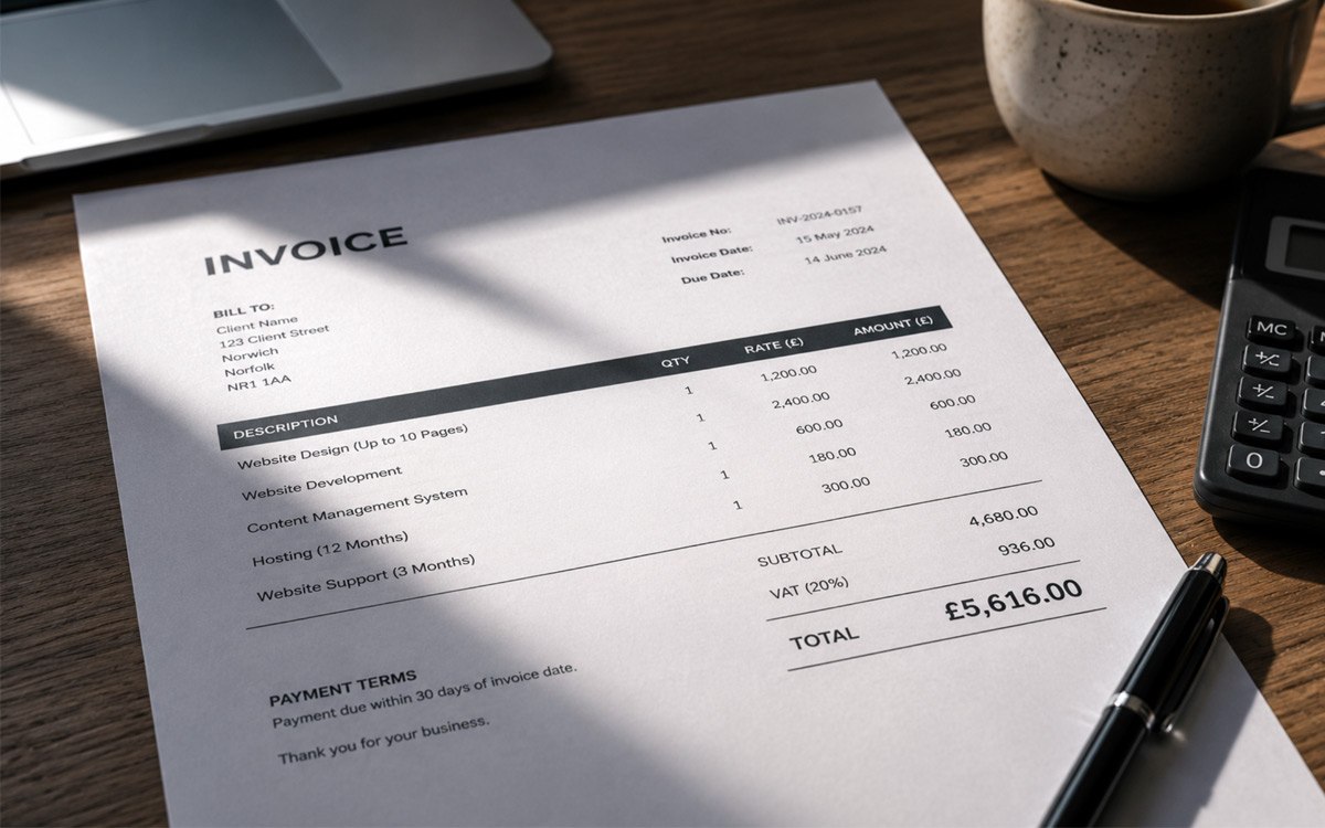 A paper invoice on a desk