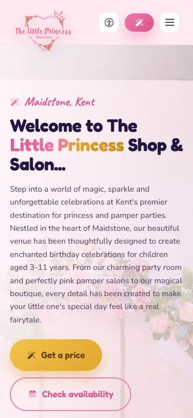 Little Princess mobile homepage in its light pink daytime theme